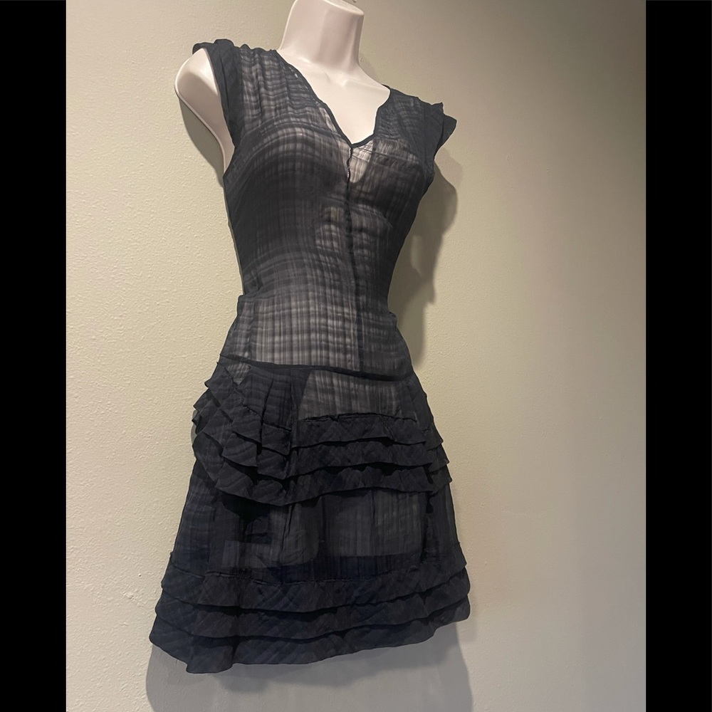 Theory Sheer Silk Ruffle Hemmed Mini Dress